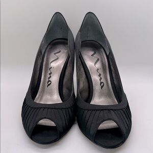 Nina Black Satin Evening Pumps